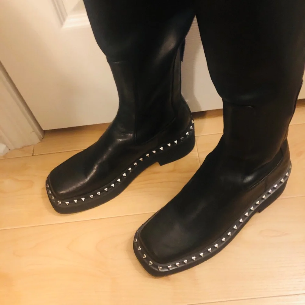 Valentino Garavani Women's Silver Rockstud Way Over the Knee Leather Boots